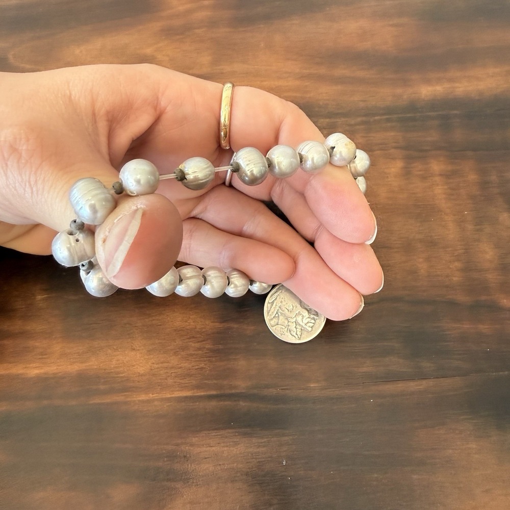 Boho Baroque Pearl Stretch Bracelet Turquoise Chunk Buffalo Nickel Coin Charm - Picture 5 of 5